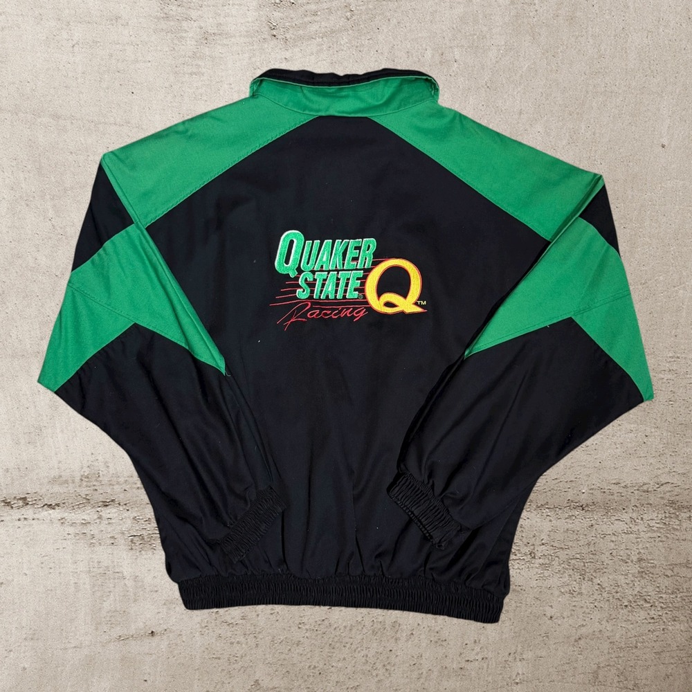 Vintage Quaker State Racing Jacket Men's XL Black Green Embroidered USA Made 90s